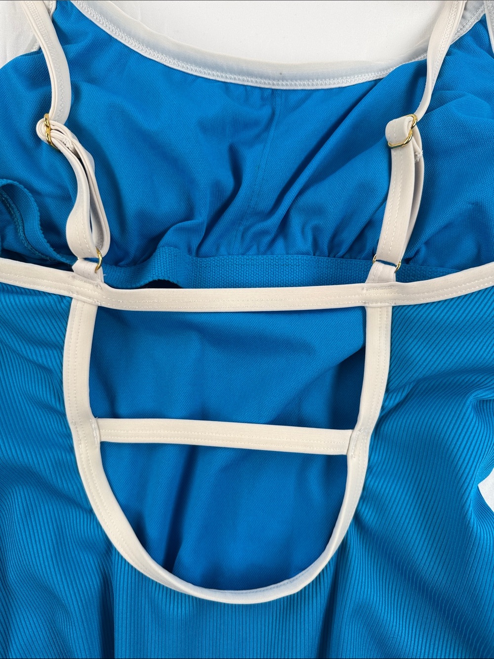 Shade & Shore Blue One-Piece Swimsuit with Cream Trim -Size Medium - Picture 3 of 5